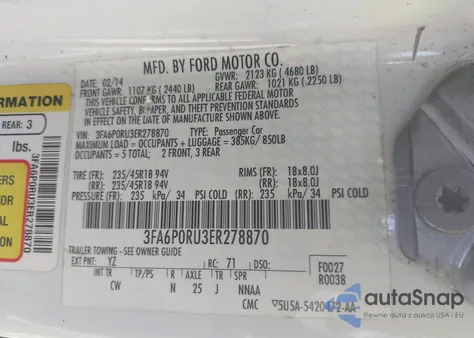 2014 Ford Fusion Hybrid Titanium from USA, damaged, VIN 3FA6P0RU3ER278870